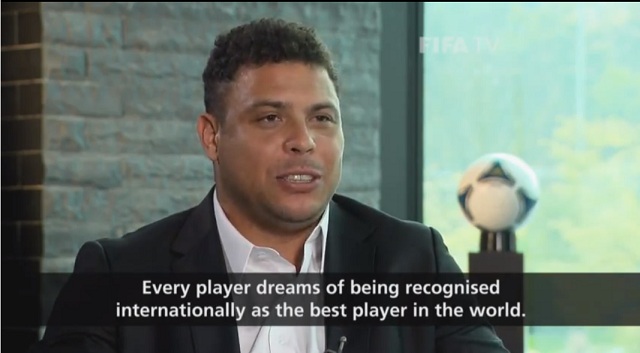 Three-time FIFA World Player of the Year, Brazil great Ronaldo pictured here in an interview he gave to FIFA TV last year on the Ballon d'Or