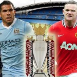 Manchester City's Carlos Tevez and Manchester United's Wayne Rooney  square off