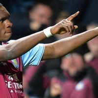 Aston Villa's Christian Benteke celebrates his hatrick