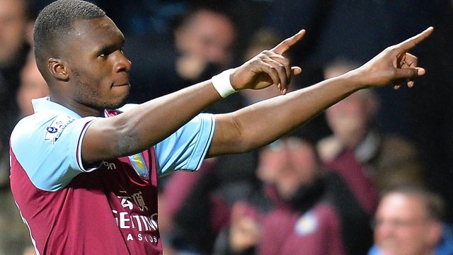 Aston Villa's Christian Benteke celebrates his hatrick