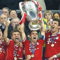 Bayern Munich celebrate their title of the Champions League trophy