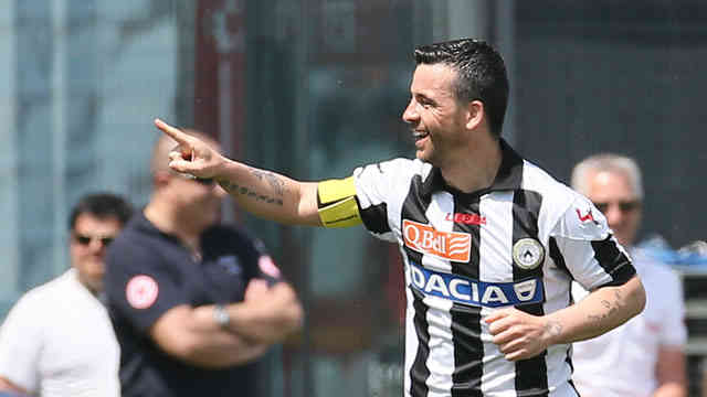 Di Natale celebrates his goal as his team wins and gives them chance to join Europe next season