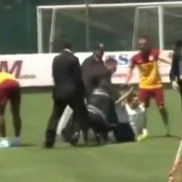 Over-enthusiastic Turkish fan injures Didier Drogba during Galatasaray public training session