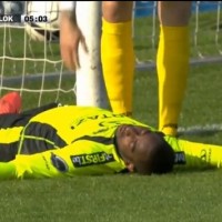 Lokeren goalkeeper Boubacar Copa Barry was knocked unconscious after colliding with the post in an attempt to save Carlos Bacca's shot.