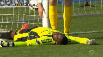 Lokeren goalkeeper Boubacar Copa Barry was knocked unconscious after colliding with the post in an attempt to save Carlos Bacca's shot.