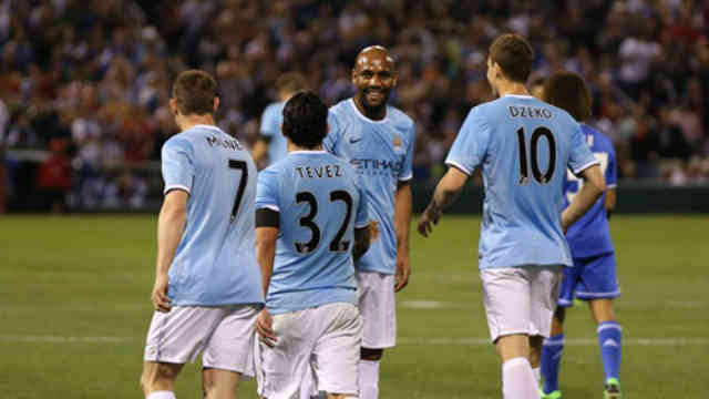 Manchester City celebrate their win in the States