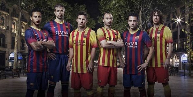 The Barcelona jerseys for the 2013-2014 season.