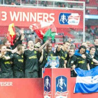 Wigan celebrate their victory and winning the FA Cup