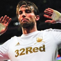 Swansea's Spanish star Michu celebrates