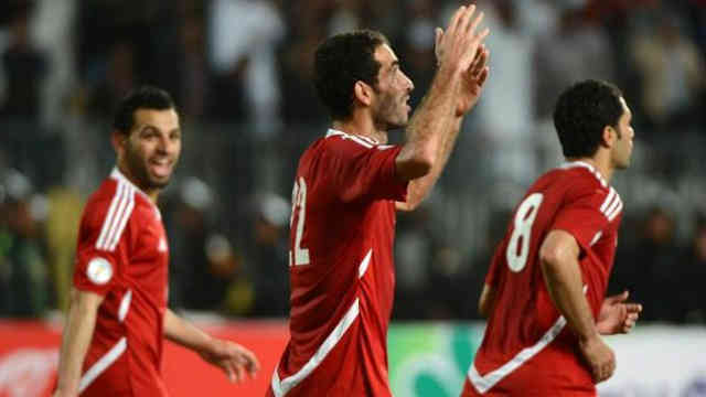 Aboutrika celebrates his goal with Egypt