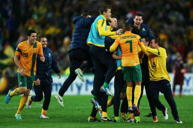 Australia celebrate as they have qualified for the World Cup