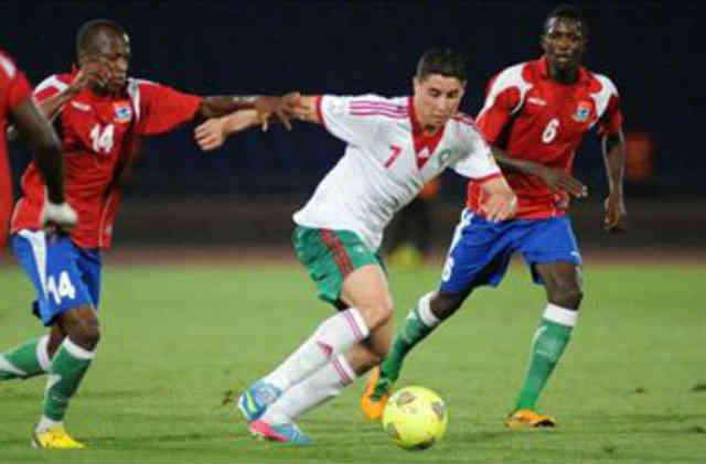 Barrada dribbles the Gambian players and gets the first goal of the game