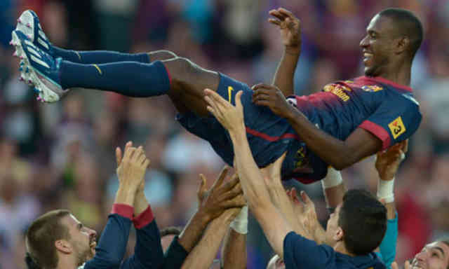 FC Barcelona celebrate Eric Abidal last game with them