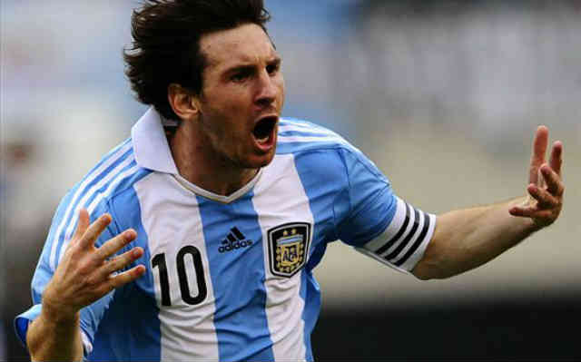 Lionel Messi celebrates his hat-trick