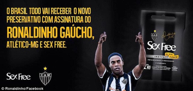 New endorsement for a condom brand-This image appeared on Ronaldinho's official Facebook page