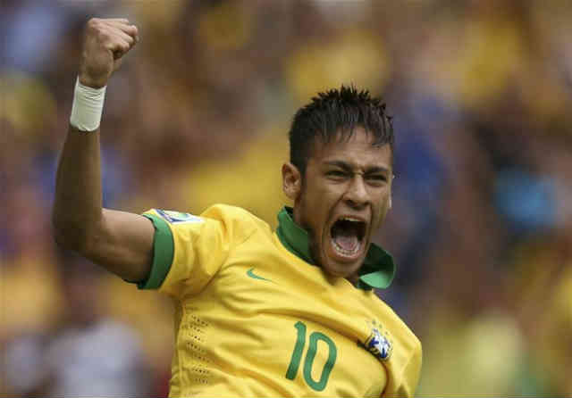 Neymar celebrates his amazing goal against Japan