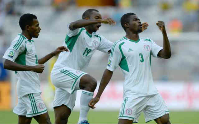 Nigerian players celebrate their goals