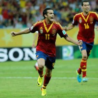 Pedro celebrates his opener goal