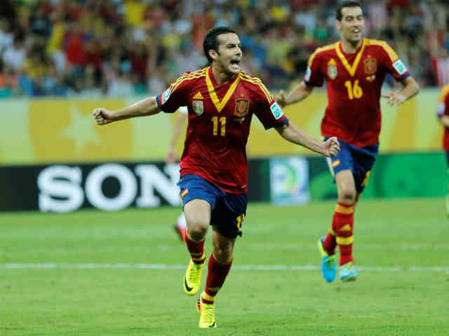 Pedro celebrates his opener goal