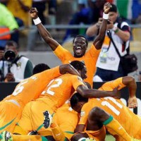 The Ivory Coast team celebrate their victory