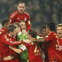 Bayern Munich celebrate their goals in their friendly