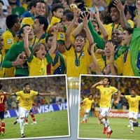 Brazil 3 Spain 0-Neymar and Fred led the Brazilian assault on Spain's hapless defence as the Confederation Cup hosts humbled the world and European champions with a crushing victory.