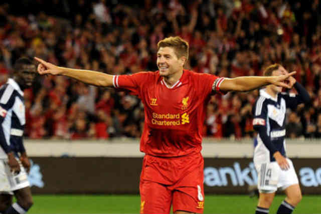 Gerard celebrates his opener goal in Australia