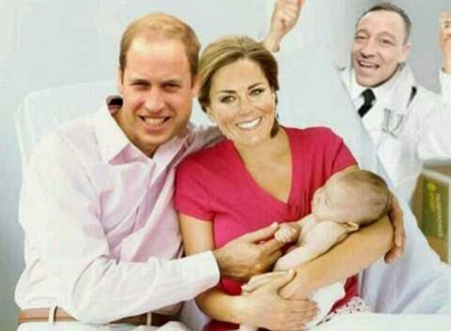 John Terry pictured as an ecstatic doctor celebrating the birth of Royal Baby with William and Kate