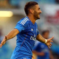 Karim Benzema celebrates his goal against PSG