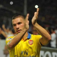 Podolski celebrates his match in Indonesia