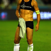 Swapping shirts after the 1-0 pre-season loss in his native Sweden, Ibrahimovic revealed a bikini-esque outfit underneath his PSG kit.