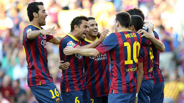 FC Barcelona go on with a massive bang and celebrate their goals as a team