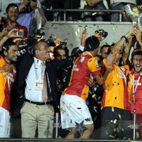 Galatasaray celebrate their win with the Super Cup