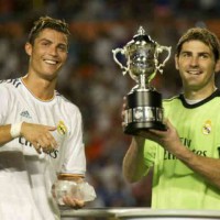 Ronaldo and Casillas celebrate their win for the Guinness Cup