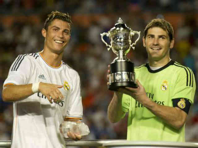 Ronaldo and Casillas celebrate their win for the Guinness Cup