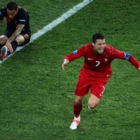 Ronaldo celebrates his amazing goal in finals minutes of the game