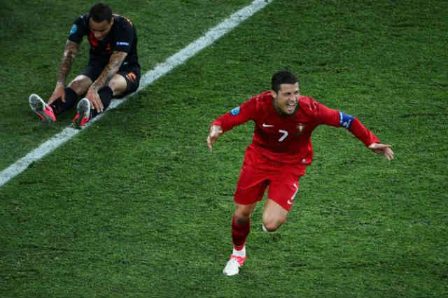 Ronaldo celebrates his amazing goal in finals minutes of the game