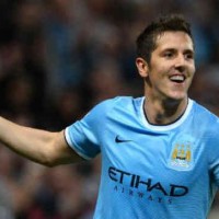 Jovetic celebrates his goal with Manchester City