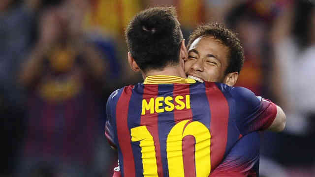 Neymar celebrates his friend Lionel Messi