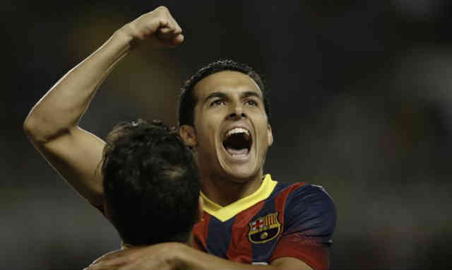 Rodriguez celebrates his hat trick with FC Barcelona