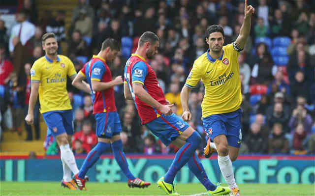 Arteta celebrates his penalty against Crystal Palace