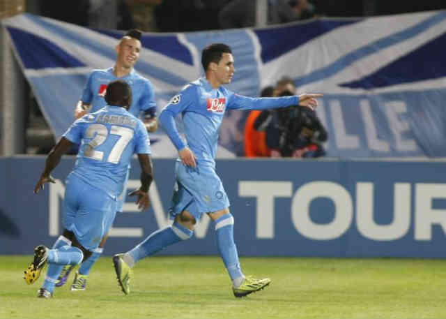 Callejon celebrates his goal at the Champions League game