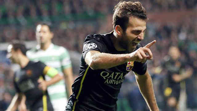 Fabregas celebrates his amazing goal against Celtic