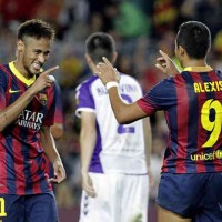 Neymar and Sanchez both celebrate their goals