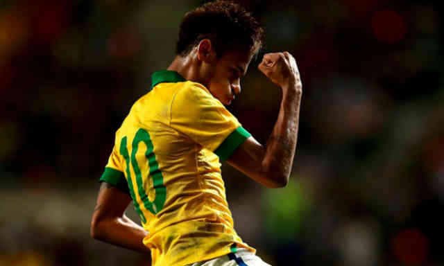 Neymar celebrates his goal once again for Brazil