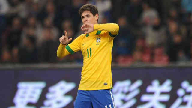 Oscar celebrates his amazing goal against the Africans, Zambia
