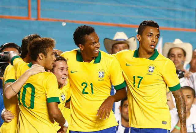 Brazil youngsters celebrate their goal and victory