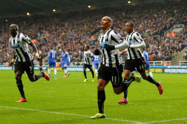 Gouffran celebrates his goal at St James Park against Chelsea