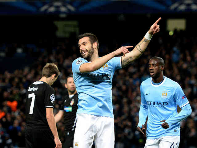 Negredo scores the third goal in the Champions League for Manchester City