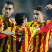 FC Barcelona celebrate their win for the Spanish Cup